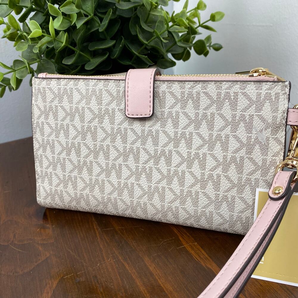 Michael Kors Signature Powder Blush Jet Set Large Double Zip Wristlet - Picture 4 of 16
